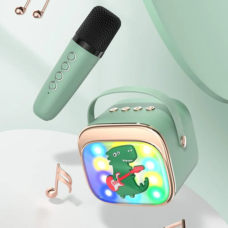 P12 Cartoon Design 5W HiFi Subwoofer Bluetooth-Compatible Karaoke Speaker with Dual Microphones - Matcha Green