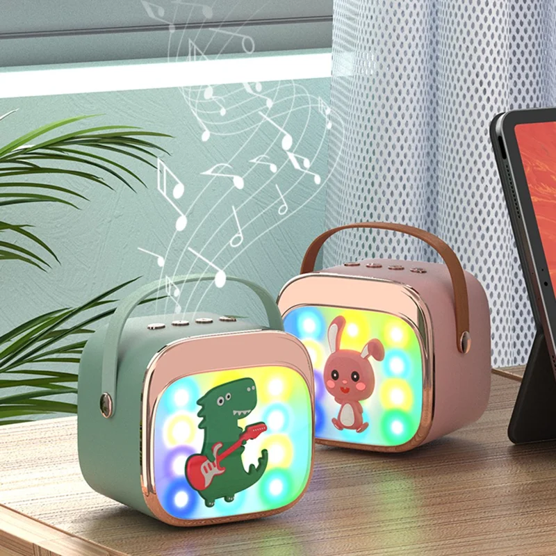 P12 Cartoon Design 5W HiFi Subwoofer Bluetooth-Compatible Karaoke Speaker with Dual Microphones - Matcha Green