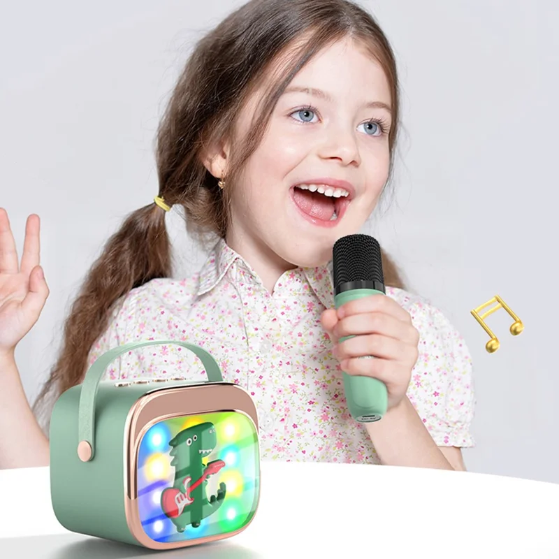 P12 Cartoon Design 5W HiFi Subwoofer Bluetooth-Compatible Karaoke Speaker with Dual Microphones - Matcha Green