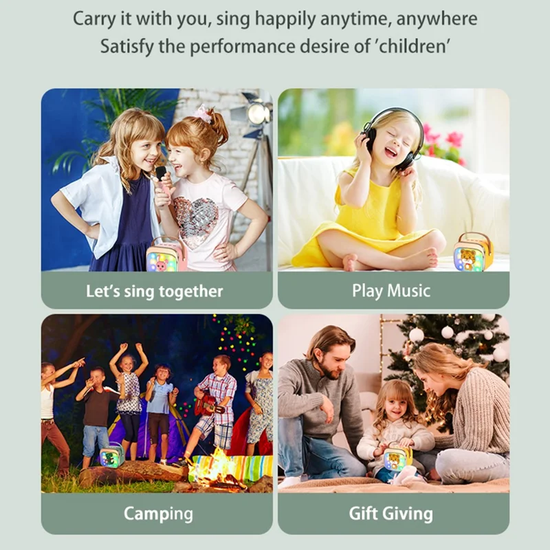 P12 Cartoon Design 5W HiFi Subwoofer Bluetooth-Compatible Karaoke Speaker with Dual Microphones - Matcha Green