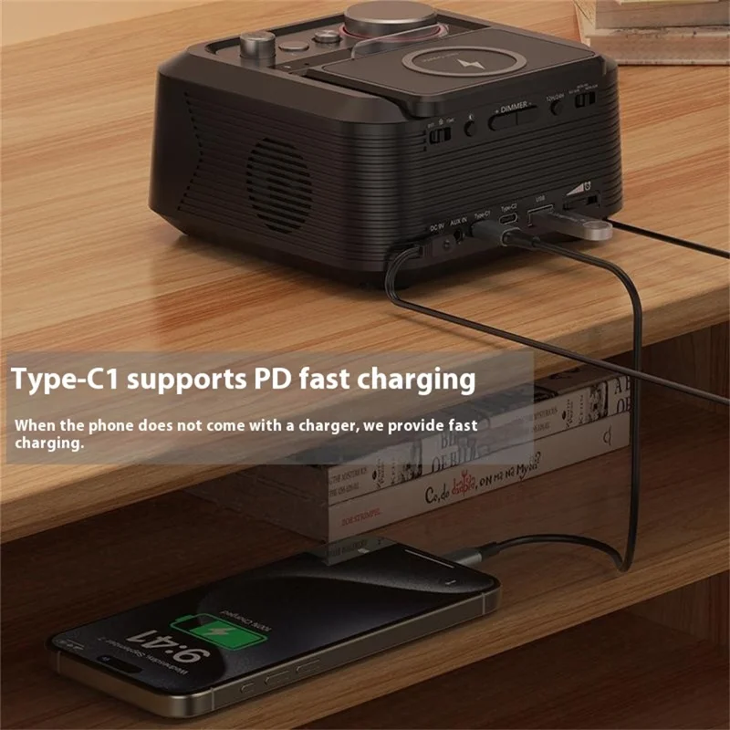 Q7 15W Wireless Charger Bluetooth-Compatible Speaker Night Light FM Radio Bedside Alarm Clock with Dual Type C Ports