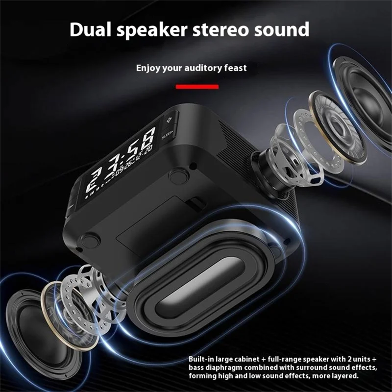 Q7 15W Wireless Charger Bluetooth-Compatible Speaker Night Light FM Radio Bedside Alarm Clock with Dual Type C Ports