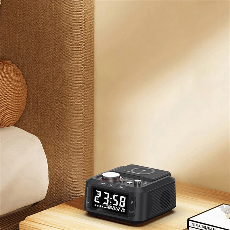 Q7 15W Wireless Charger Bluetooth-Compatible Speaker Night Light FM Radio Bedside Alarm Clock with Dual Type C Ports