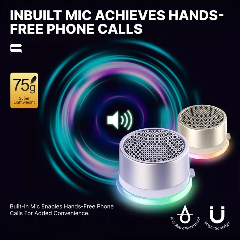 CWS07 Alto-falante Bluetooth TWS portátil e magnético com luz RGB para ciclismo ao ar livre, camping e mini subwoofer - Preto