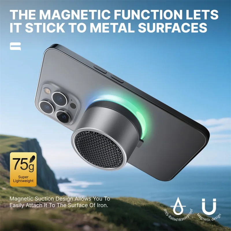 CWS07 Alto-falante Bluetooth TWS portátil e magnético com luz RGB para ciclismo ao ar livre, camping e mini subwoofer - Preto