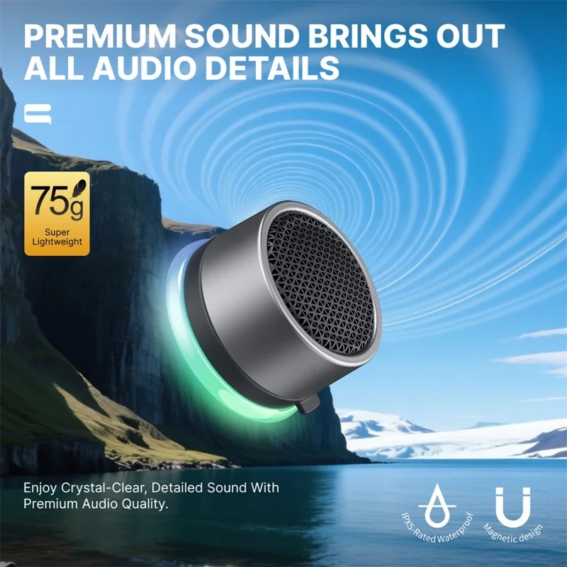 CWS07 Alto-falante Bluetooth TWS portátil e magnético com luz RGB para ciclismo ao ar livre, camping e mini subwoofer - Preto