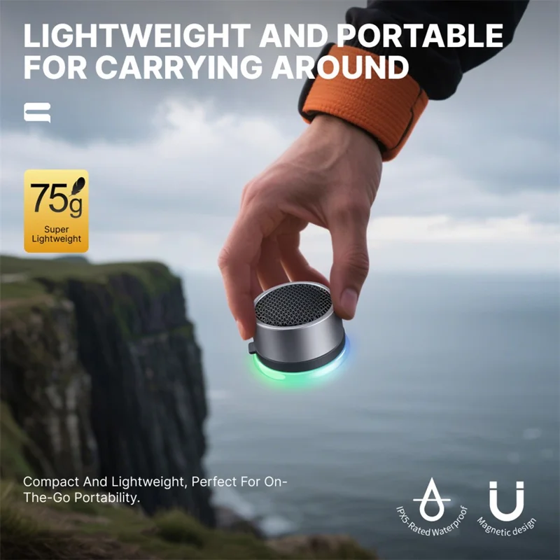 CWS07 Alto-falante Bluetooth TWS portátil e magnético com luz RGB para ciclismo ao ar livre, camping e mini subwoofer - Preto
