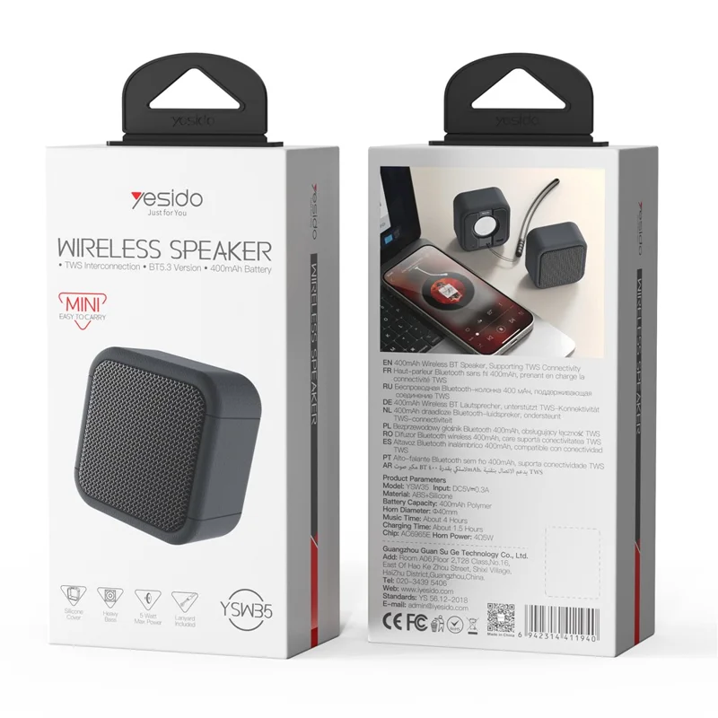 YESIDO YSW35 Mini Cube TWS Bluetooth-compatible Speaker with Lanyard Enhanced Bass Portable Subwoofer