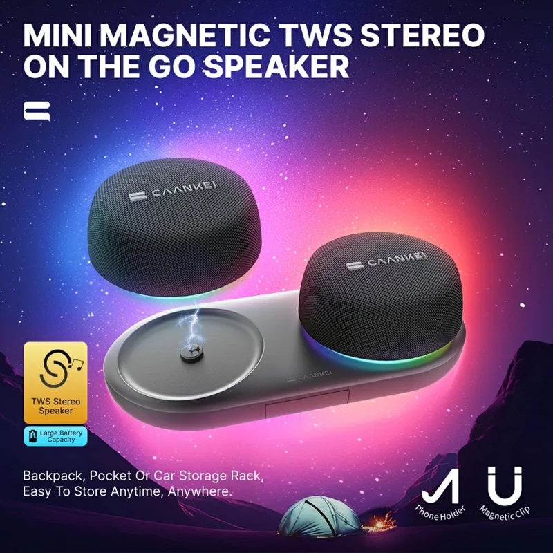 CAANKEI CS20 Wireless Bluetooth-Compatible Speaker RGB Light Portable Outdoor Sound Box with Magnetic Base
