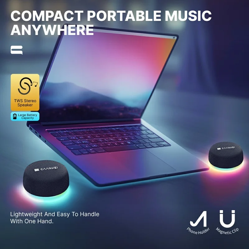 CAANKEI CS20 Wireless Bluetooth-Compatible Speaker RGB Light Portable Outdoor Sound Box with Magnetic Base