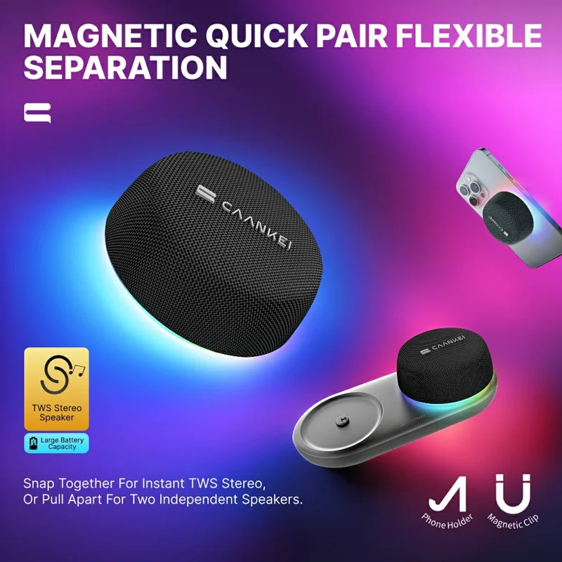 CAANKEI CS20 Wireless Bluetooth-Compatible Speaker RGB Light Portable Outdoor Sound Box with Magnetic Base