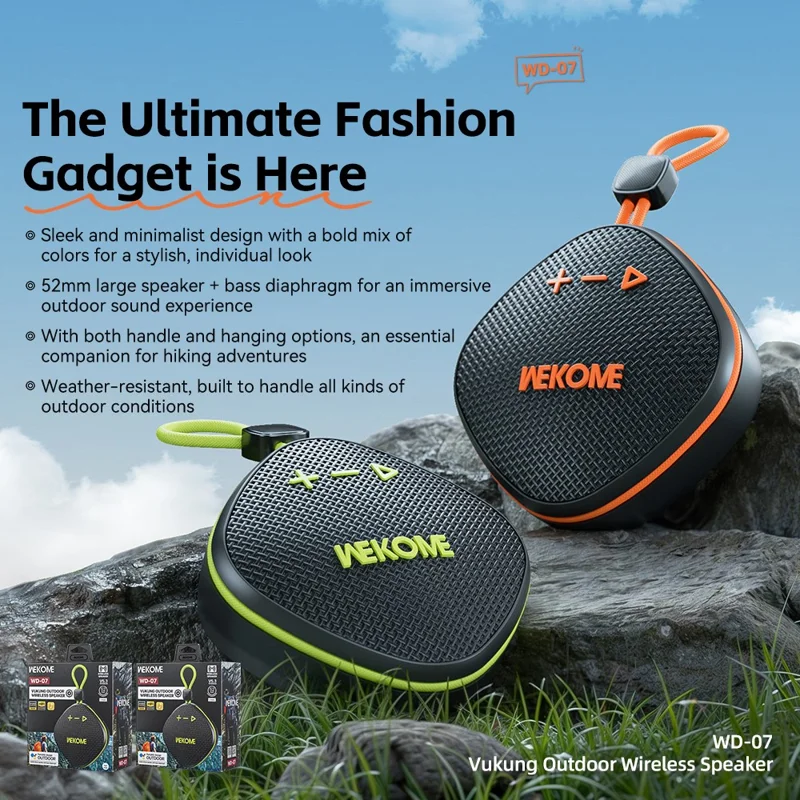 WEKOME WD-07 Outdoor Bluetooth-kompatible Lautsprecher Tragbare Leistungsstarker Bass Spritzwassergeschützt Musikplayer - Schwarz+Grün