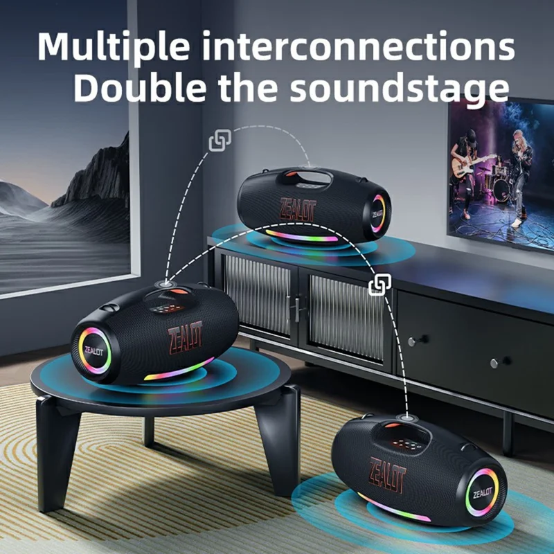 ZEALOT S89 250W Portable Bluetooth-Compatible Speaker 48000mAh Waterproof TWS Subwoofer Support U-disk / TF / Aux - Black