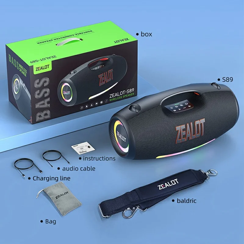 ZEALOT S89 250W Portable Bluetooth-Compatible Speaker 48000mAh Waterproof TWS Subwoofer Support U-disk / TF / Aux - Black