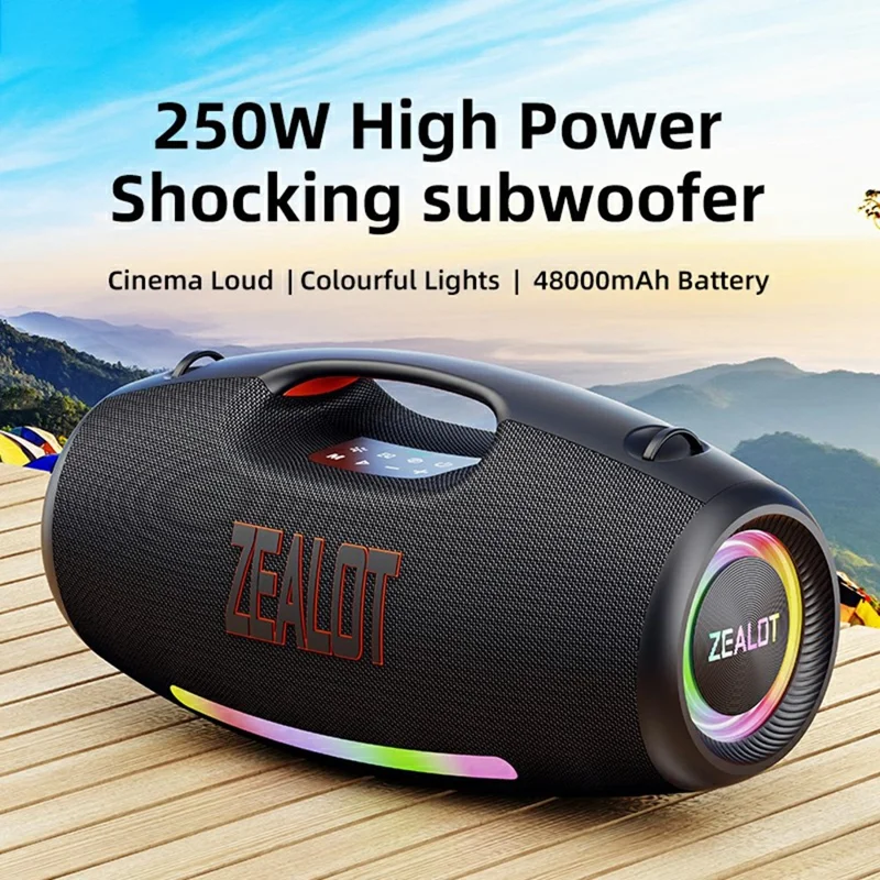 ZEALOT S89 250W Portable Bluetooth-Compatible Speaker 48000mAh Waterproof TWS Subwoofer Support U-disk / TF / Aux - Black