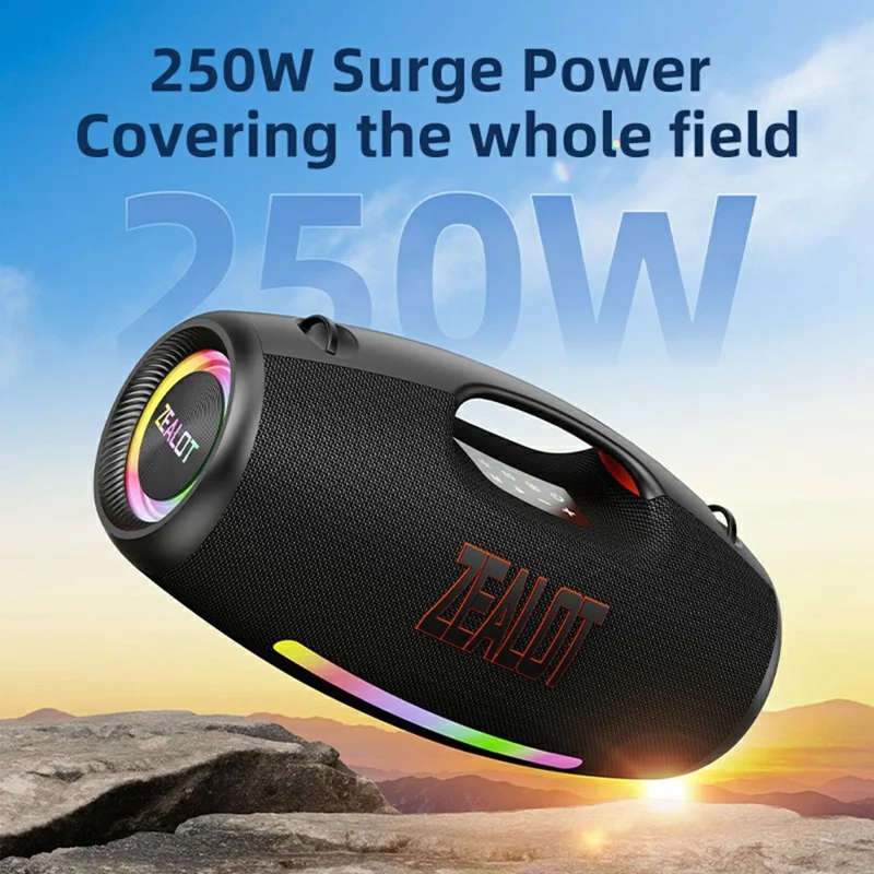 ZEALOT S89 250W Portable Bluetooth-Compatible Speaker 48000mAh Waterproof TWS Subwoofer Support U-disk / TF / Aux - Black