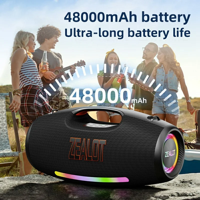 ZEALOT S89 250W Portable Bluetooth-Compatible Speaker 48000mAh Waterproof TWS Subwoofer Support U-disk / TF / Aux - Black