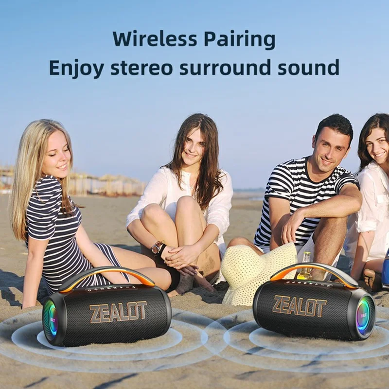 ZEALOT P12 60W Tragbarer Bluetooth-kompatibler Lautsprecher TWS Kabellos Bass Subwoofer mit USB / TF / Aux-Unterstützung - Schwarz