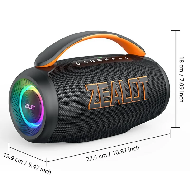 ZEALOT P12 60W Tragbarer Bluetooth-kompatibler Lautsprecher TWS Kabellos Bass Subwoofer mit USB / TF / Aux-Unterstützung - Schwarz