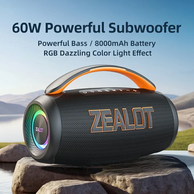 ZEALOT P12 60W Tragbarer Bluetooth-kompatibler Lautsprecher TWS Kabellos Bass Subwoofer mit USB / TF / Aux-Unterstützung - Schwarz