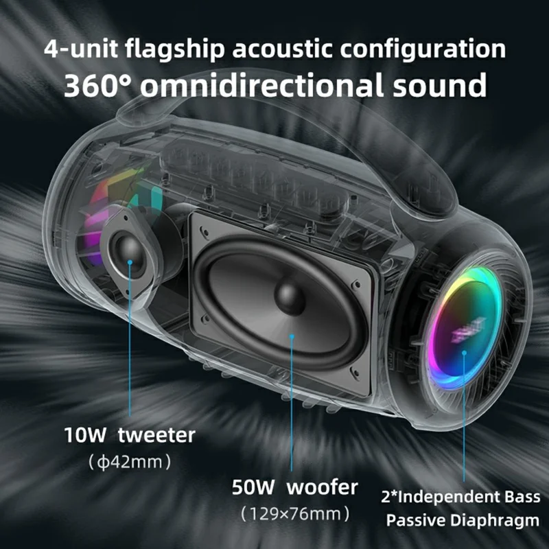 ZEALOT P12 60W Tragbarer Bluetooth-kompatibler Lautsprecher TWS Kabellos Bass Subwoofer mit USB / TF / Aux-Unterstützung - Schwarz