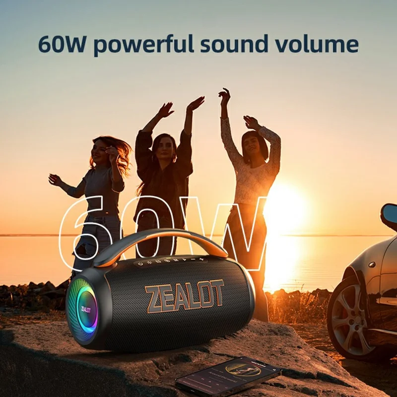 ZEALOT P12 60W Tragbarer Bluetooth-kompatibler Lautsprecher TWS Kabellos Bass Subwoofer mit USB / TF / Aux-Unterstützung - Schwarz