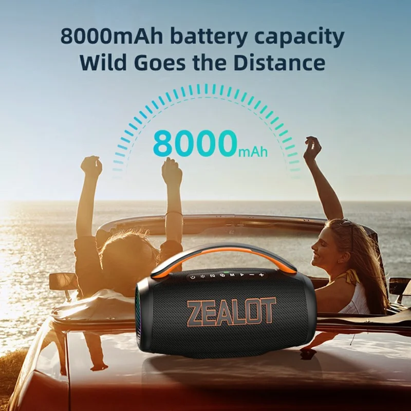 ZEALOT P12 60W Tragbarer Bluetooth-kompatibler Lautsprecher TWS Kabellos Bass Subwoofer mit USB / TF / Aux-Unterstützung - Schwarz
