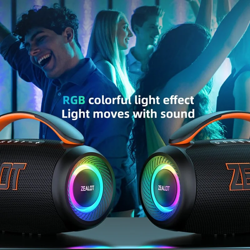 ZEALOT P12 60W Tragbarer Bluetooth-kompatibler Lautsprecher TWS Kabellos Bass Subwoofer mit USB / TF / Aux-Unterstützung - Schwarz
