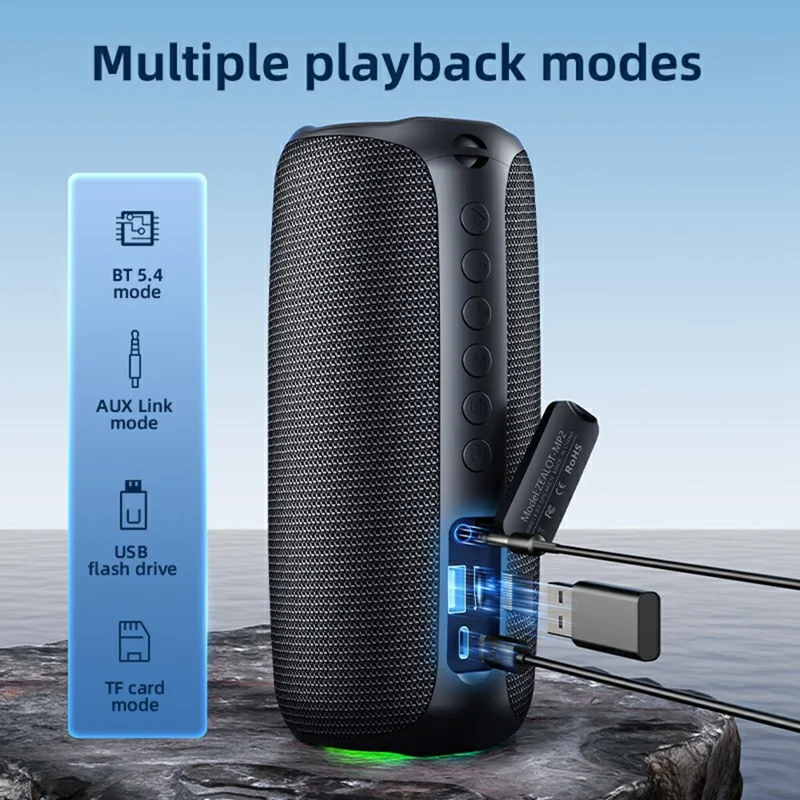 ZEALOT MP2 Outdoor 20W Bluetooth-Compatible Speaker Portable IPX5 Waterproof Bass Subwoofer - Black