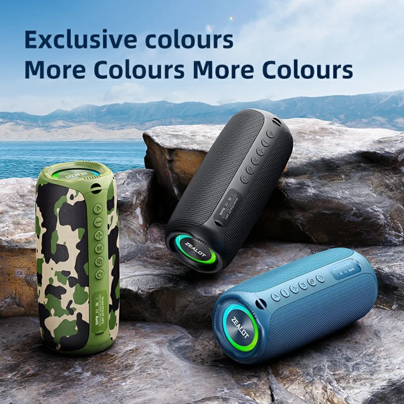 ZEALOT MP2 Outdoor 20W Bluetooth-Compatible Speaker Portable IPX5 Waterproof Bass Subwoofer - Black