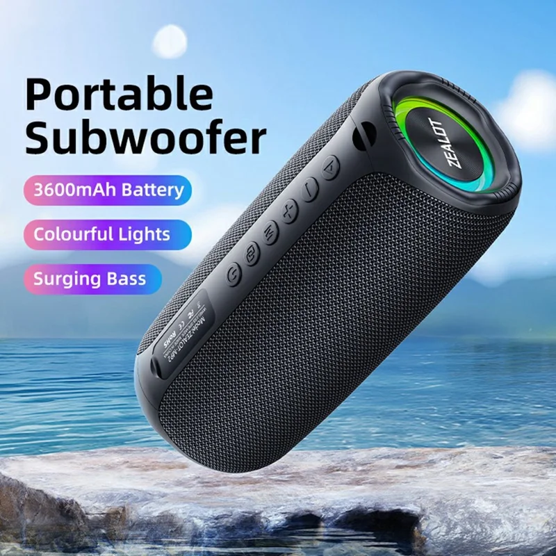 ZEALOT MP2 Outdoor 20W Bluetooth-Compatible Speaker Portable IPX5 Waterproof Bass Subwoofer - Black