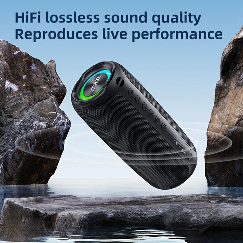 ZEALOT MP2 Outdoor 20W Bluetooth-Compatible Speaker Portable IPX5 Waterproof Bass Subwoofer - Black