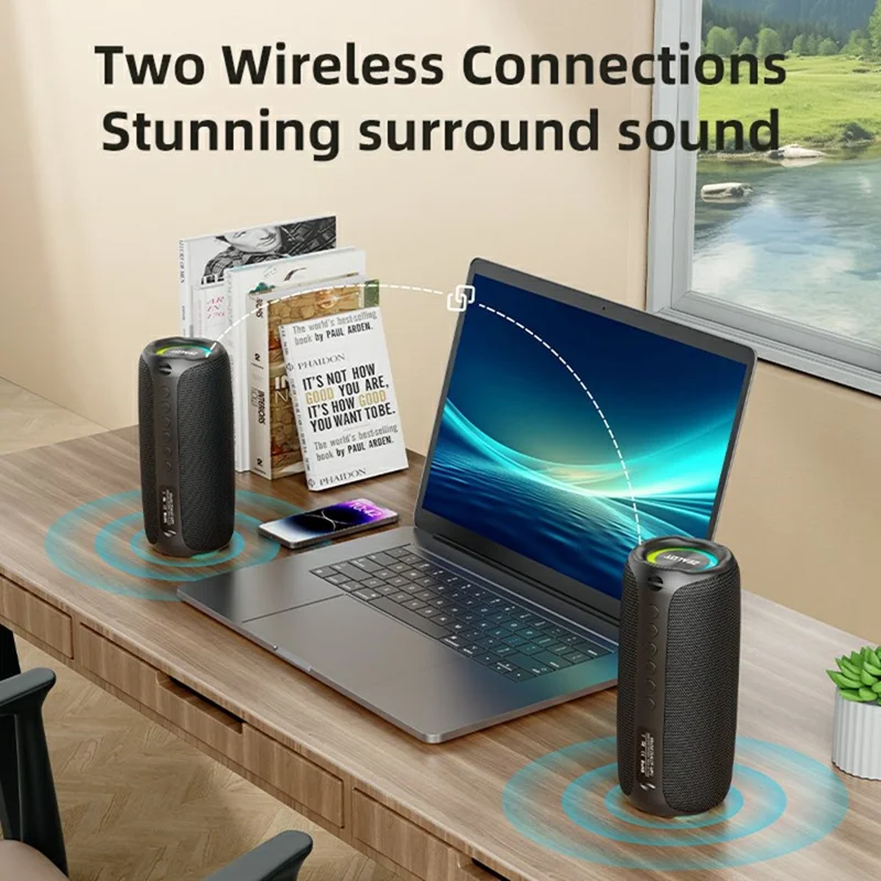 ZEALOT MP2 Outdoor 20W Bluetooth-Compatible Speaker Portable IPX5 Waterproof Bass Subwoofer - Black