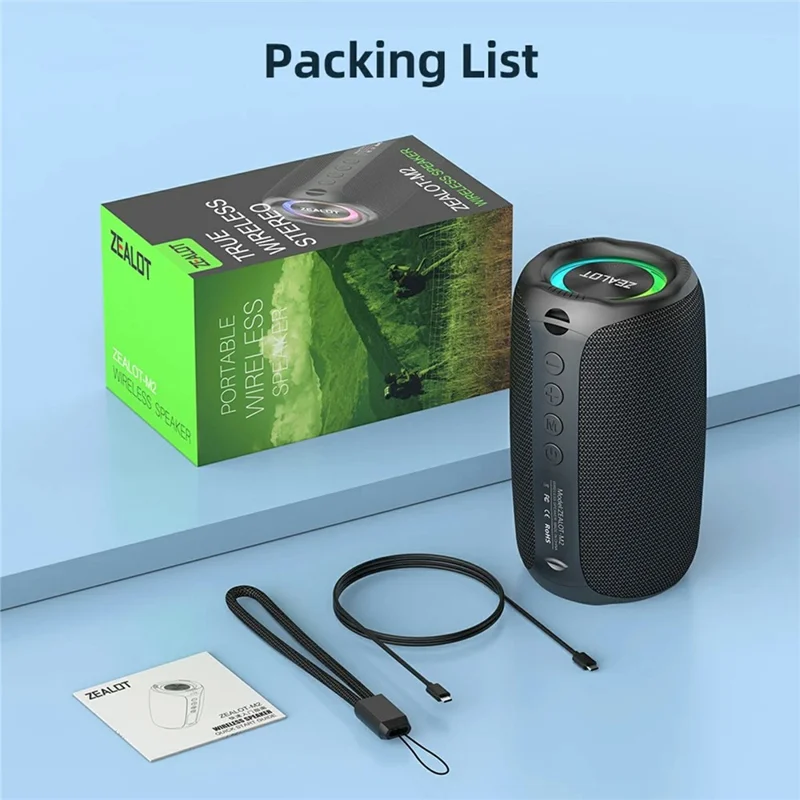 Enceinte portable ZEALOT M2 Bluetooth RGB Étanche IPX4 pour Extérieur