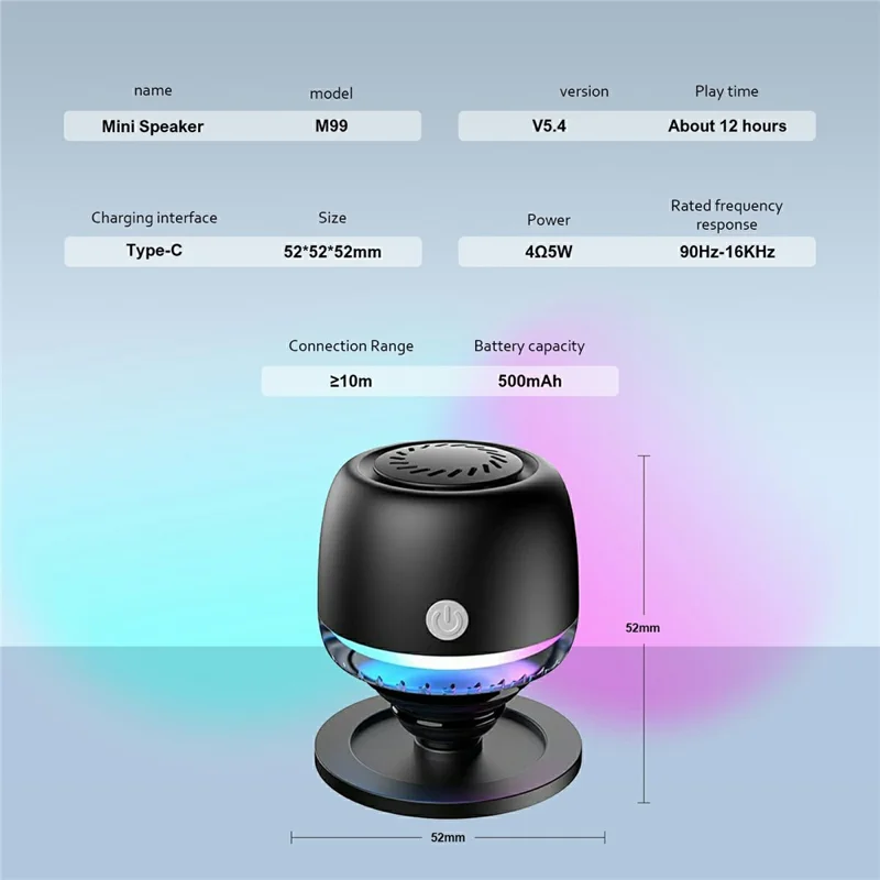 M99 Portable Bluetooth-Compatible Speaker RGB Light Gyroscope Design Heavy Bass Mini Speaker - Black