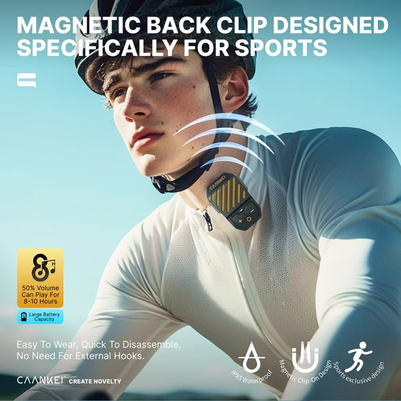 CAANKEI Alto-falante Bluetooth Vestível à Prova d'Água IPX5 com Clipe para Corrida e Ciclismo - Amarelo