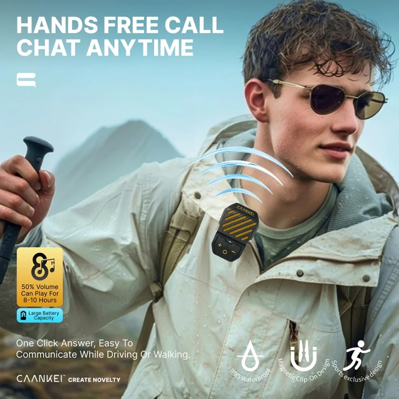 CAANKEI Alto-falante Bluetooth Vestível à Prova d'Água IPX5 com Clipe para Corrida e Ciclismo - Amarelo