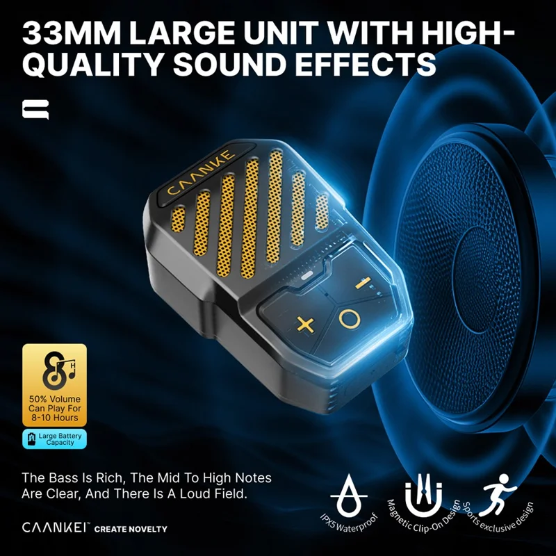 CAANKEI Alto-falante Bluetooth Vestível à Prova d'Água IPX5 com Clipe para Corrida e Ciclismo - Amarelo