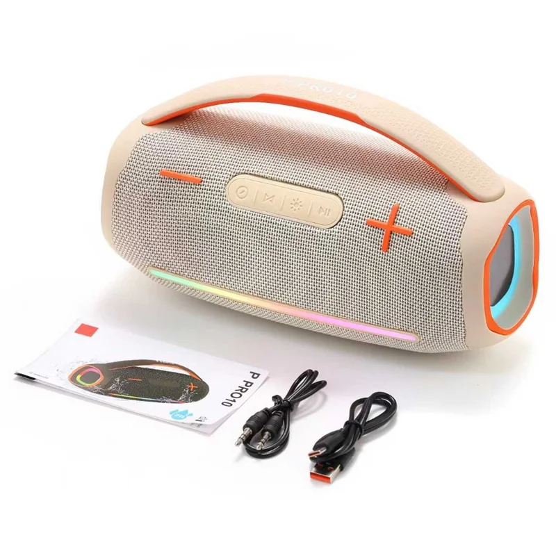 Enceinte portable Bluetooth P10 30W LED Boombox - Lecteur de musique étanche - Beige