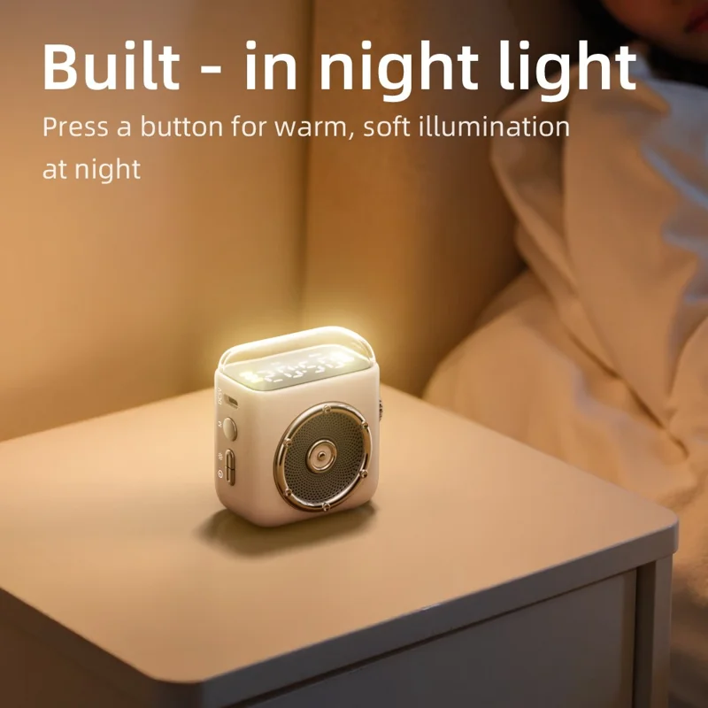 Portable Magnetic Speaker Night Light Clock Bluetooth-Compatible 5.3 Audio Device with Back Clip - Red