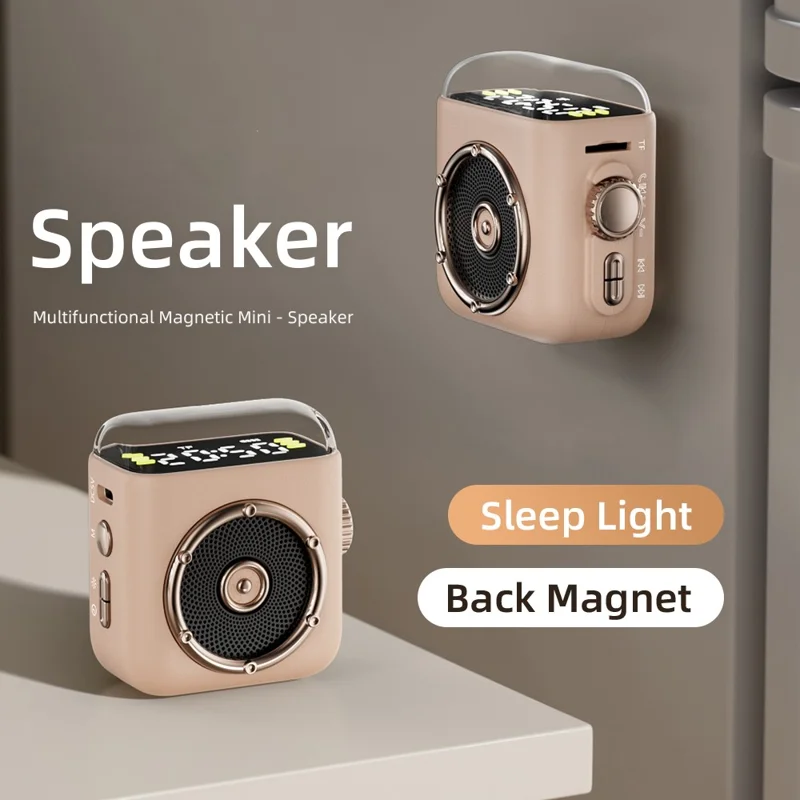 Haut-parleur magnétique portable avec horloge et veilleuse Bluetooth 5.3 et clip arrière - Gris foncé