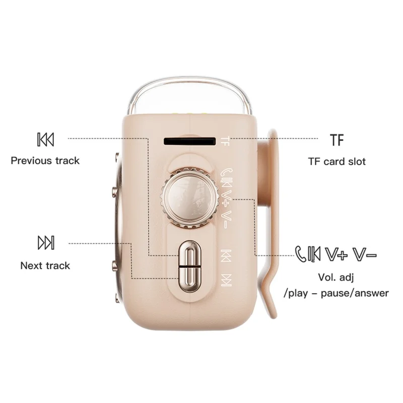 Haut-parleur magnétique portable avec horloge et veilleuse Bluetooth 5.3 et clip arrière - Gris foncé