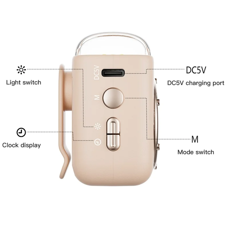 Haut-parleur magnétique portable avec horloge et veilleuse Bluetooth 5.3 et clip arrière - Gris foncé