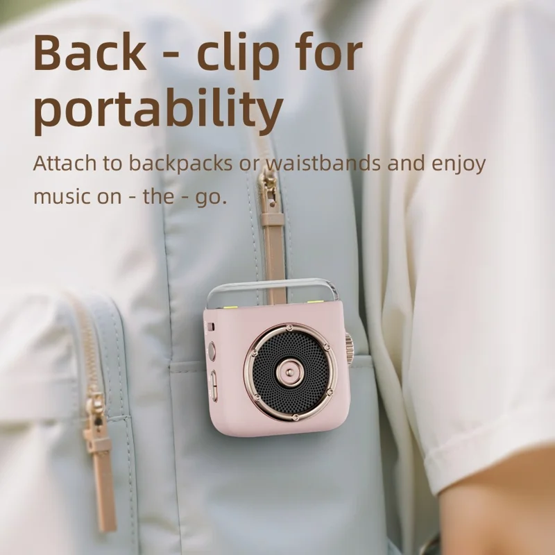 Haut-parleur magnétique portable avec horloge et veilleuse Bluetooth 5.3 et clip arrière - Gris foncé