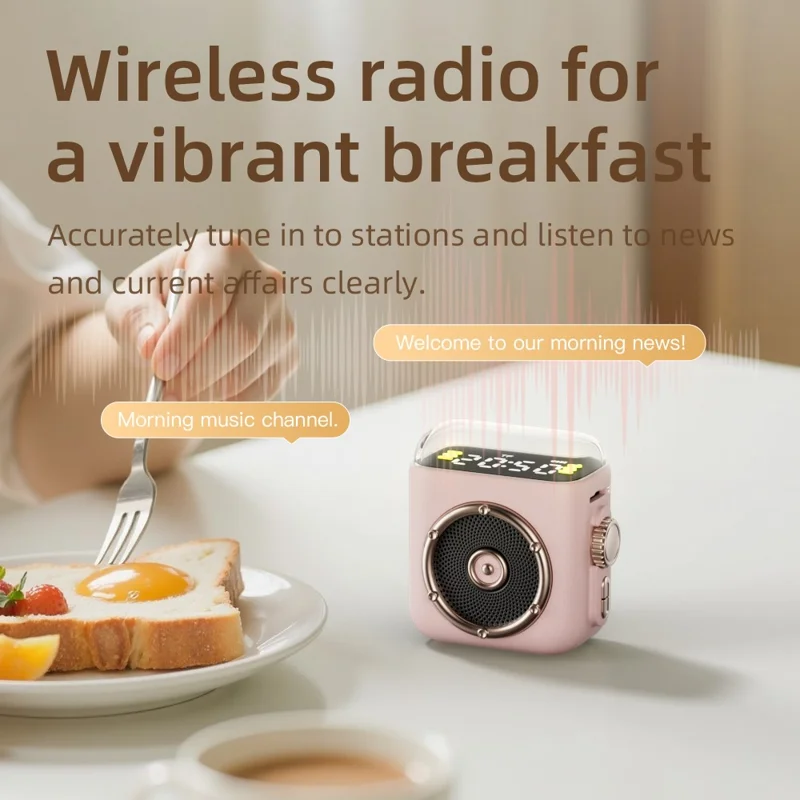 Haut-parleur magnétique portable avec horloge et veilleuse Bluetooth 5.3 et clip arrière - Gris foncé