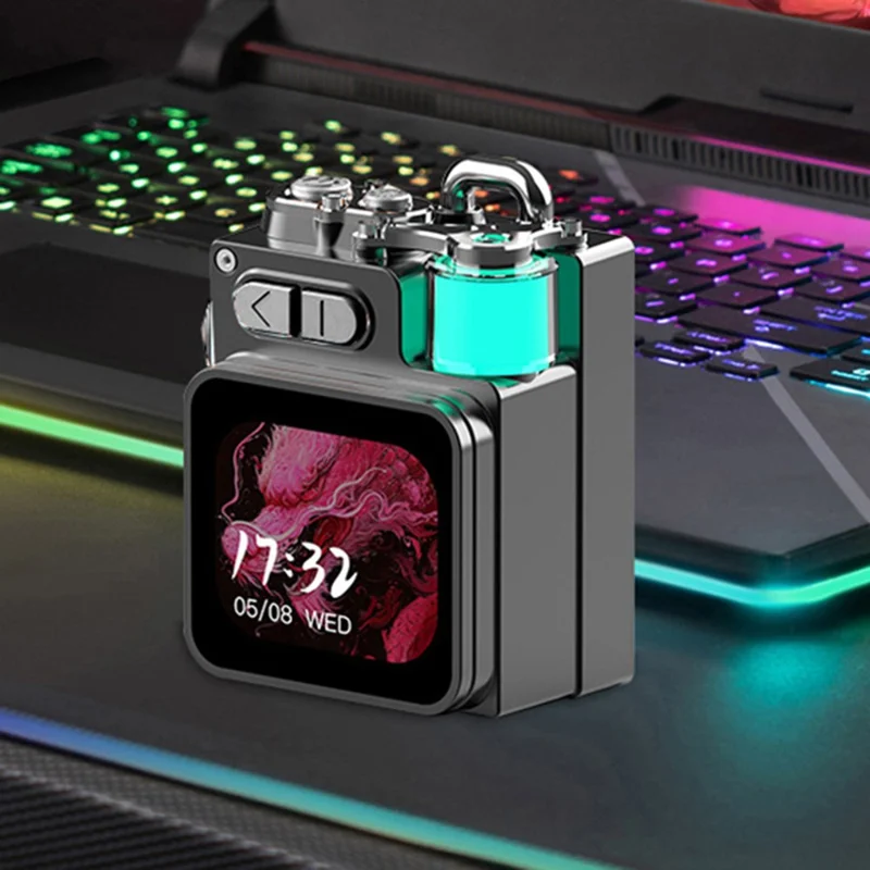 DK08 Portable Bluetooth-Compatible Speaker LED Display RGB Light Mecha Style Metal Loudspeaker