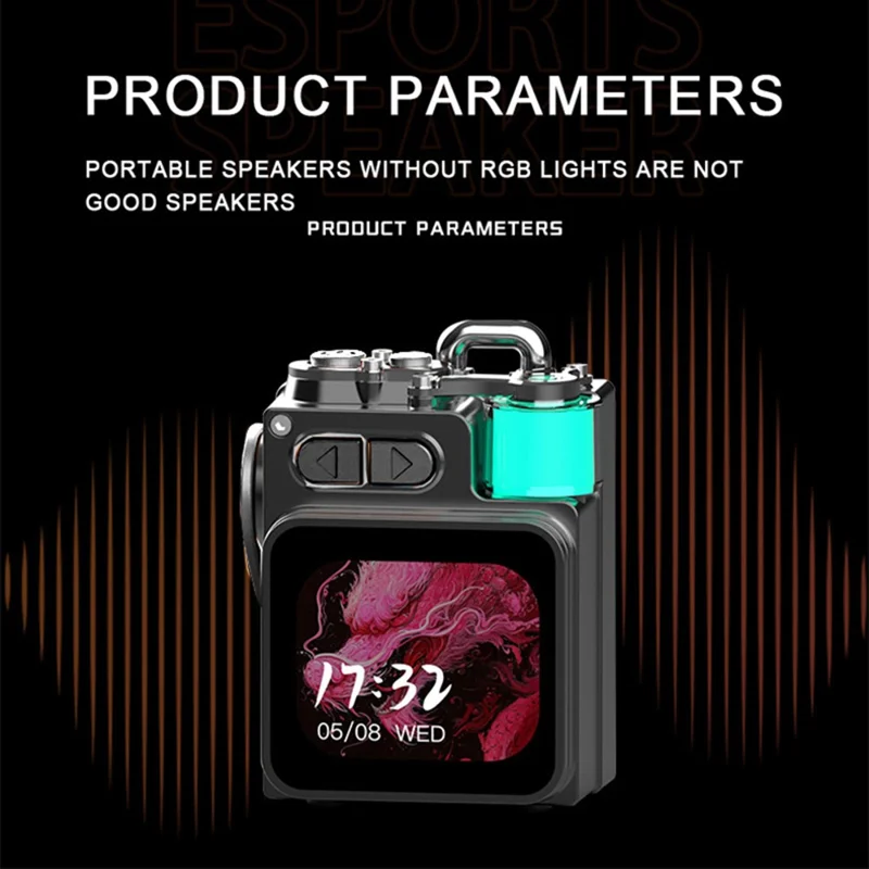 DK08 Portable Bluetooth-Compatible Speaker LED Display RGB Light Mecha Style Metal Loudspeaker