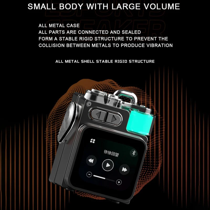 DK08 Portable Bluetooth-Compatible Speaker LED Display RGB Light Mecha Style Metal Loudspeaker