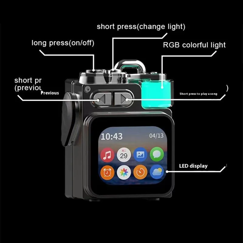 DK08 Portable Bluetooth-Compatible Speaker LED Display RGB Light Mecha Style Metal Loudspeaker