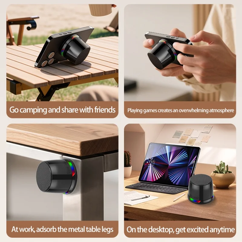 CX100 Phone Tablet Computer Magnetic Bluetooth-Compatible Speaker Portable Bass Subwoofer with Atmosphere Light